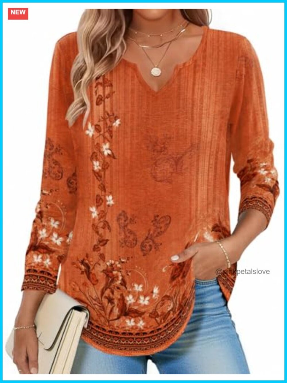 Long Sleeve V Neck Blouse Tunic Boho Western Top for Women